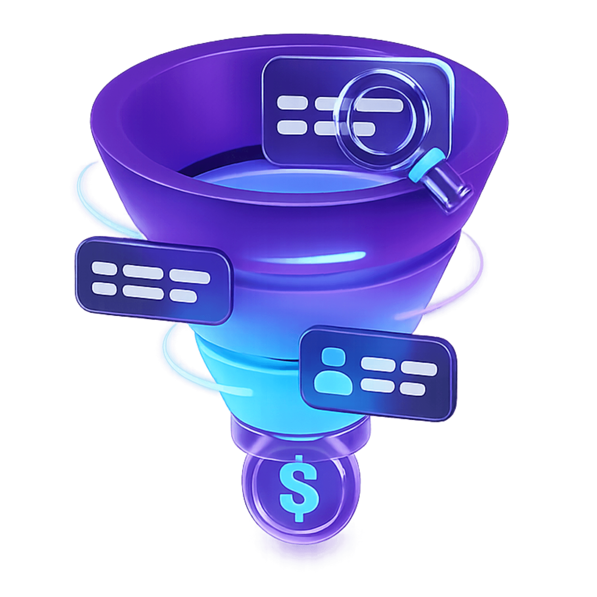 Illustration of a funnel turning traffic into revenue